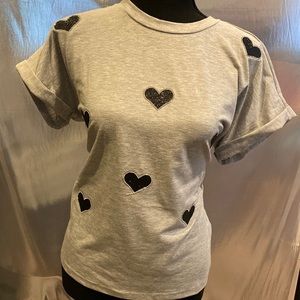 Cute black and grey with glittery black and silver hearts tee shirt!